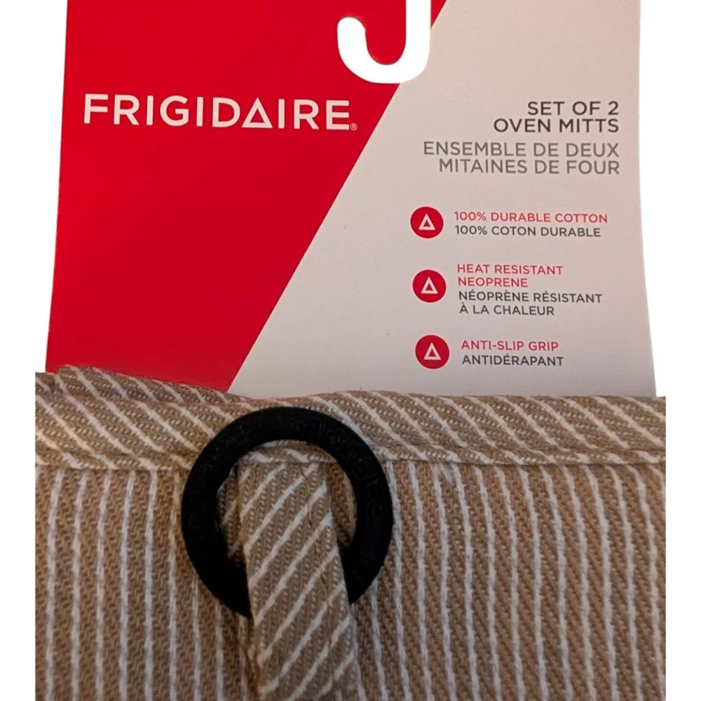 Frigidaire Oven Mitts Set of 2 Gold White Stripes